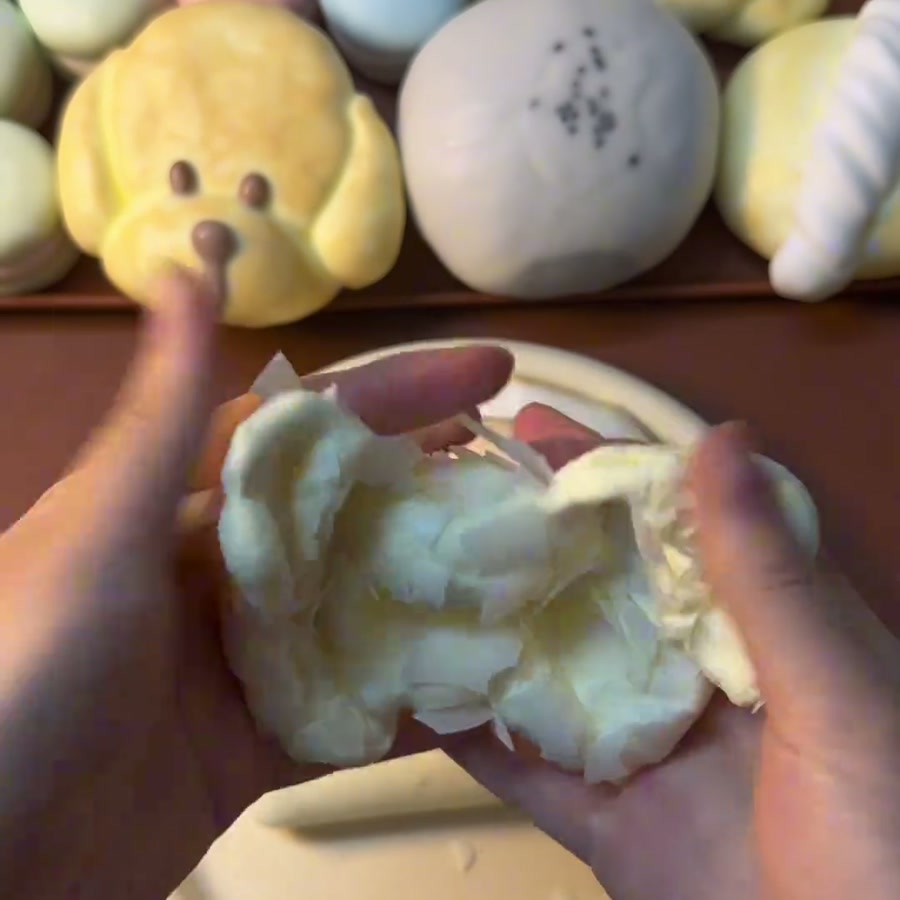 French Fry Crackle Squishy — close-up during pressing