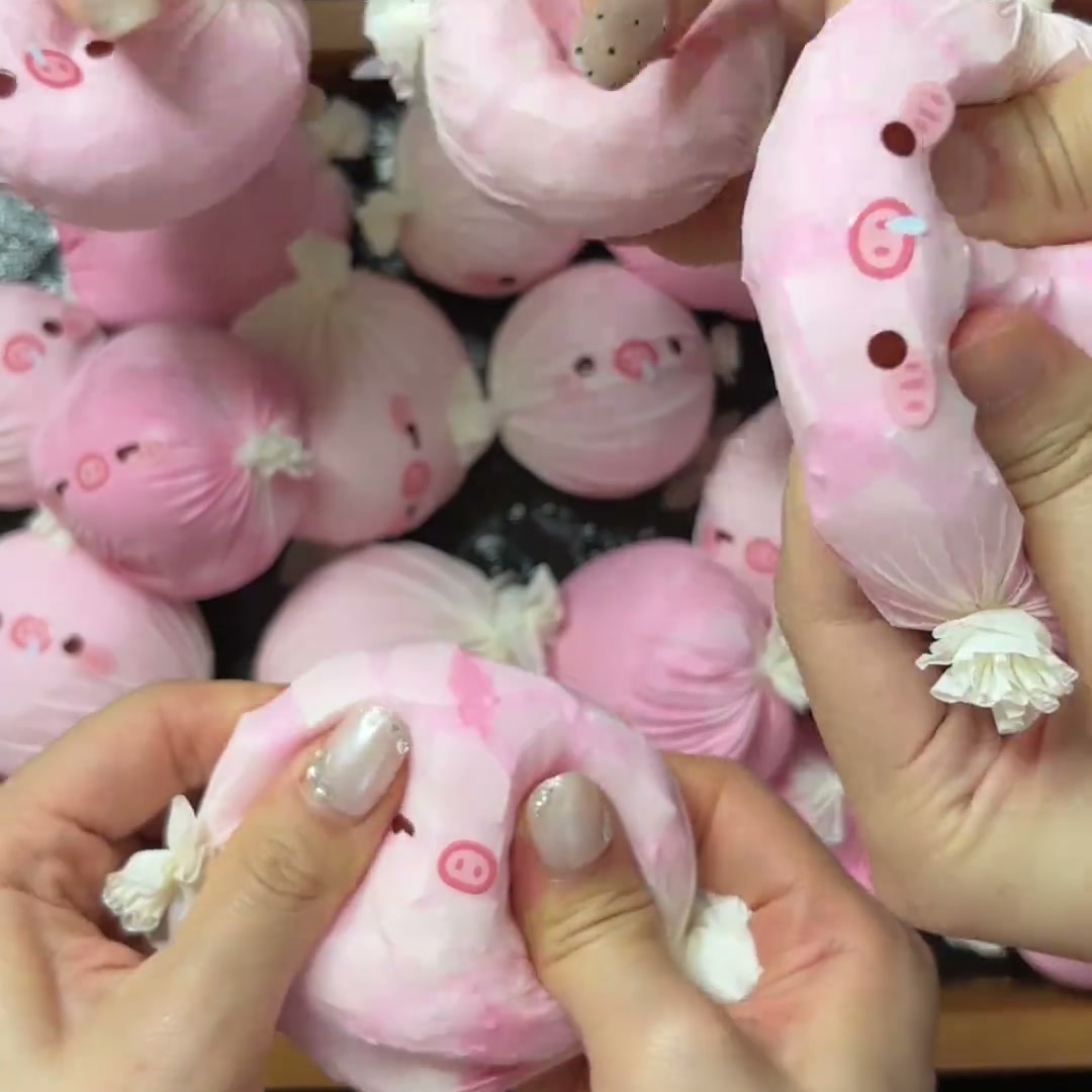 Close-up of the pink pig squishy